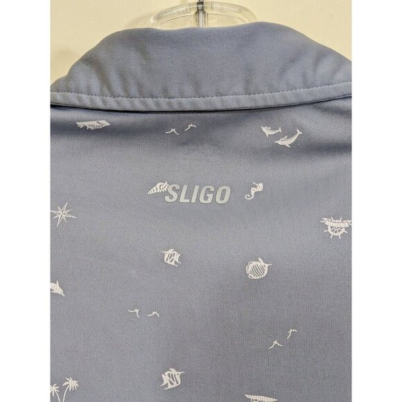 Sligo Golf Shirt Short Sleeve Polo Mens Med Gray White Ocean Micro Print Summer - Picture 4 of 8